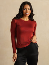 [طوب محروق] SilkSilky-SA Long Sleeve Crew Neck تي شيرت نسائية 003