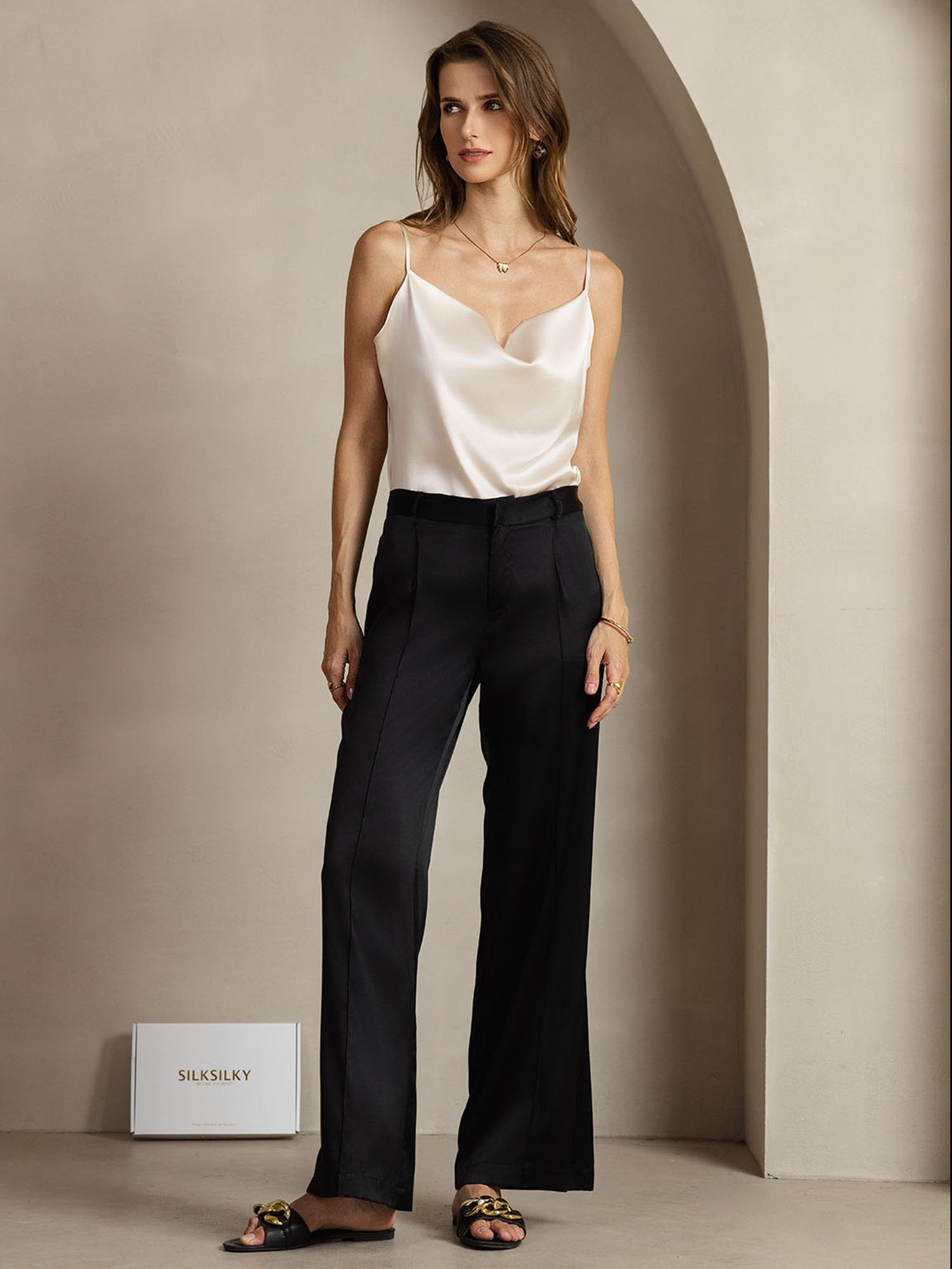 [أسود] SilkSilky-SA 19Momme الحرير Womens Pants 003