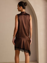 [شوكولاتة داكنة] SilkSilky-SA Sleeveless Tie Neck كامي 002