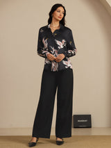 [أسود] SilkSilky-SA Long Sleeve Lapel Collar بلايز نسائية 008
