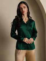 [أخضر غامق] SilkSilky-SA Long Sleeve Lapel Collar بلايز نسائية 003