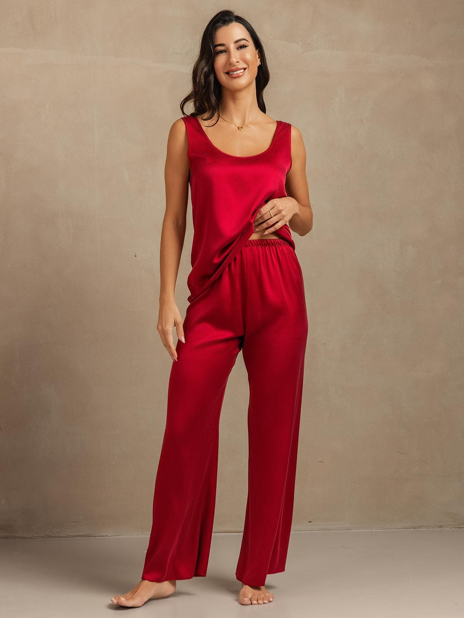 [خمر] SilkSilky-SA 19Momme الحرير Womens Pajamas 004,