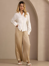 [أبيض] SilkSilky-SA Long Sleeve Split بلوزات نسائية 007