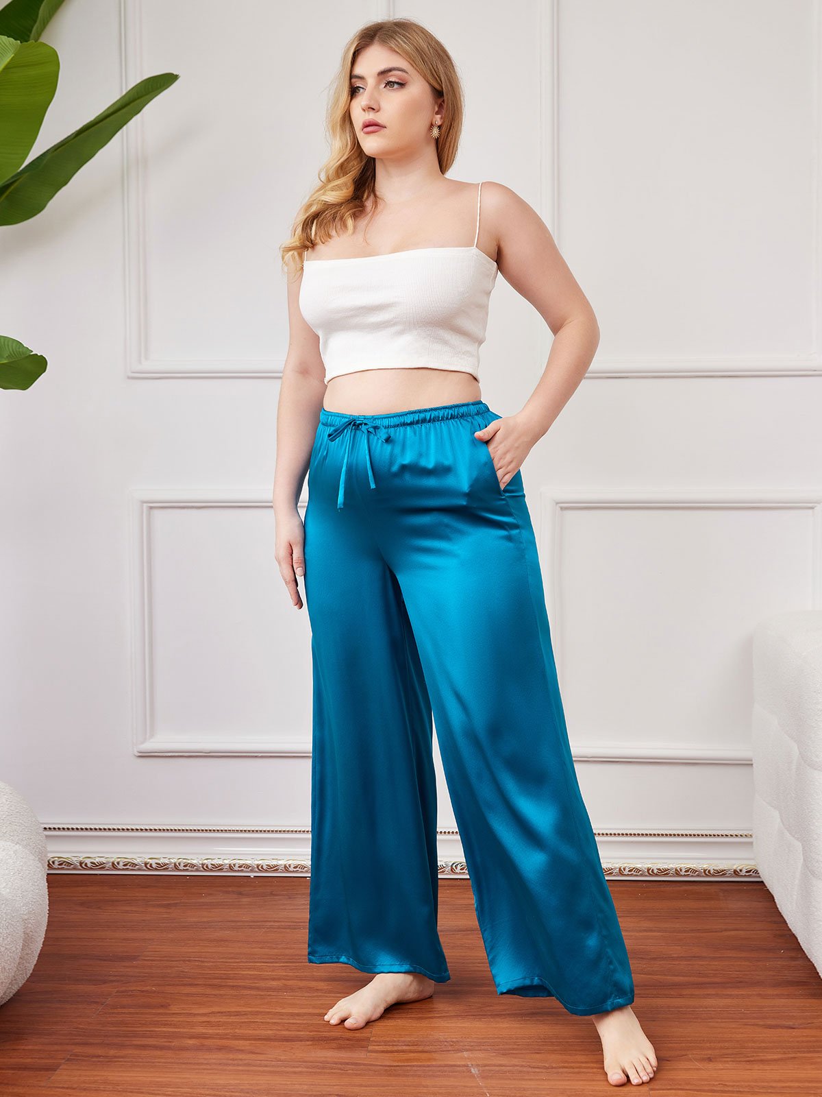 SilkSilky SA الحرير الخالص Plus Size Womens Pants المياهالخضراء 006