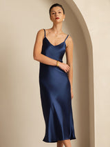 [أزرق غامق] SilkSilky-SA Sleeveless V Neck فساتين نسائية 006