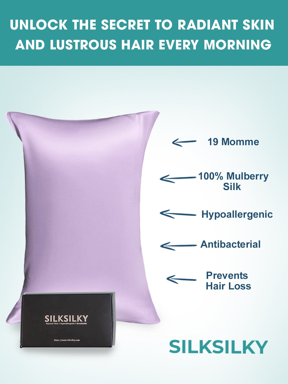 SilkSilky-SA 19Momme الحرير الخالص Pillowcase لافندر 003