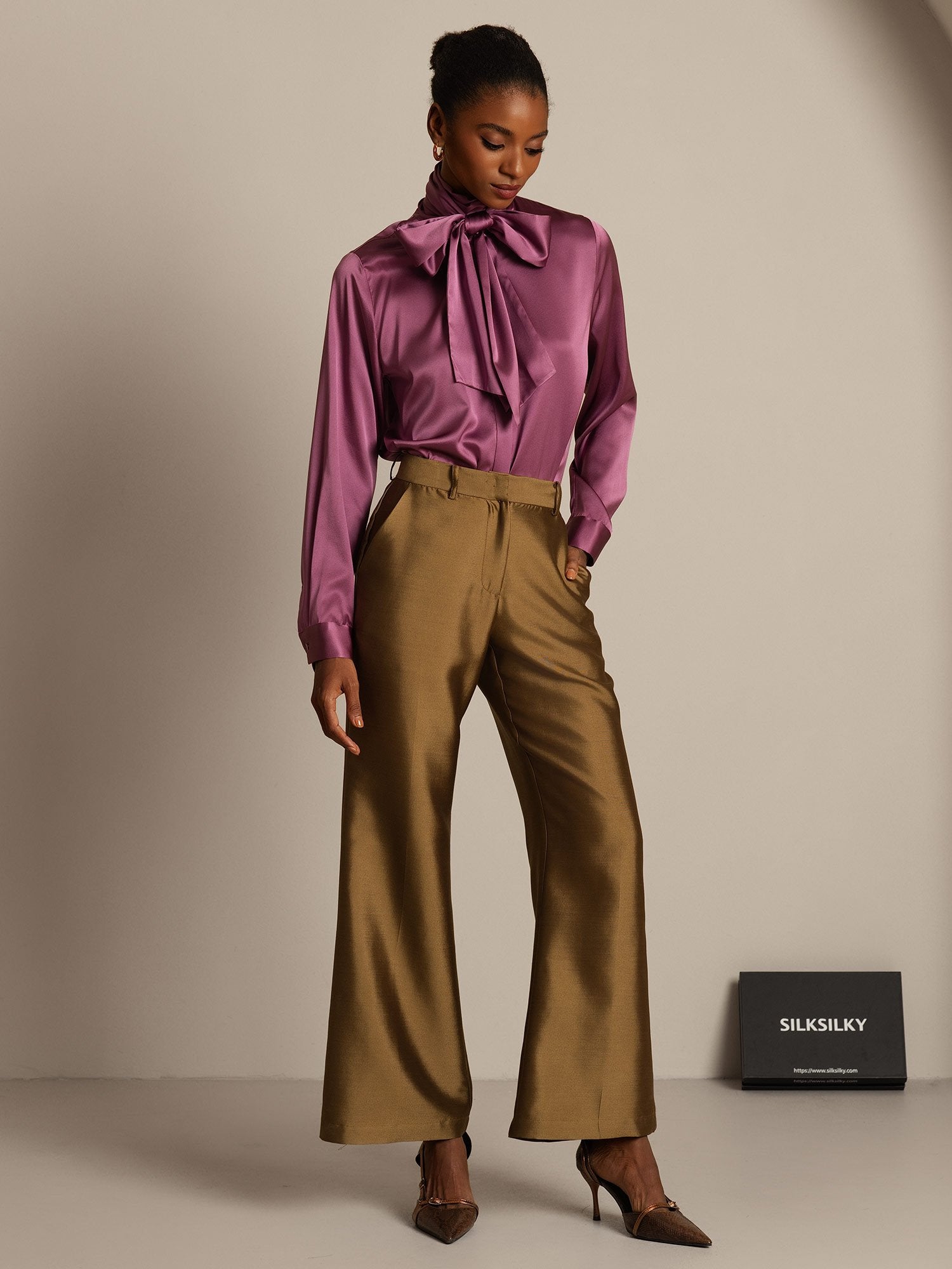 [برونزي] SilkSilky-SA 32Momme الحرير Womens Pants 003,