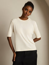 [اللون البيج] SilkSilky-SA Half Sleeve Crew Neck تي شيرت نسائية 005