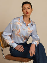 [أزرق فاتح] SilkSilky-SA Long Sleeve Lapel Collar بلايز نسائية 001