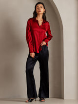 [أحمر] SilkSilky-SA Long Sleeve Lapel Collar بلايز نسائية 004