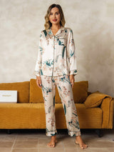 [غابة استوائية] SilkSilky-SA Long Sleeve Lapel Collar طقم بيجامة نسائي 009