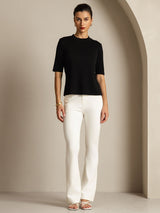 [أسود] SilkSilky-SA Half Sleeve Crew Neck تي شيرت نسائية 003
