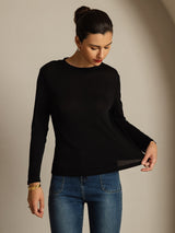 [أسود] SilkSilky-SA Long Sleeve Crew Neck تي شيرت نسائية 003