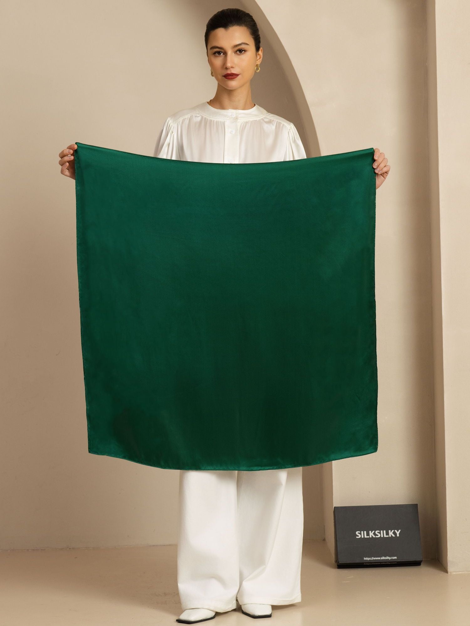 [أخضرغامق] SilkSilky-SA Pure Silk Scarf 002