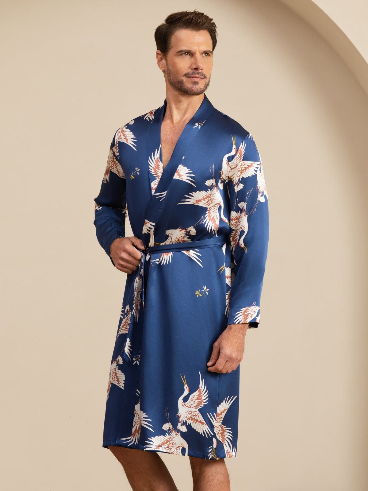 [أزرق غامق] SilkSilky-SA 19Momme Mens Robe 001