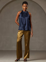 [أزرق غامق] SilkSilky-SA Sleeveless Halter تي شيرت نسائية 005