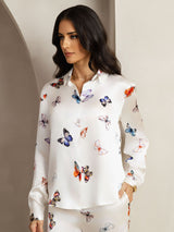 [فراشة بيضاء] SilkSilky-SA 19Momme الحرير Lapel Collar Women''s Outfit Sets 004