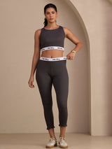 [رمادي] SilkSilky-SA Sleeveless Crew Neck Women's Outfit Sets 007