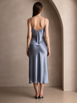 [أزرق رمادي] SilkSilky-SA Sleeveless V Neck فساتين نسائية 002