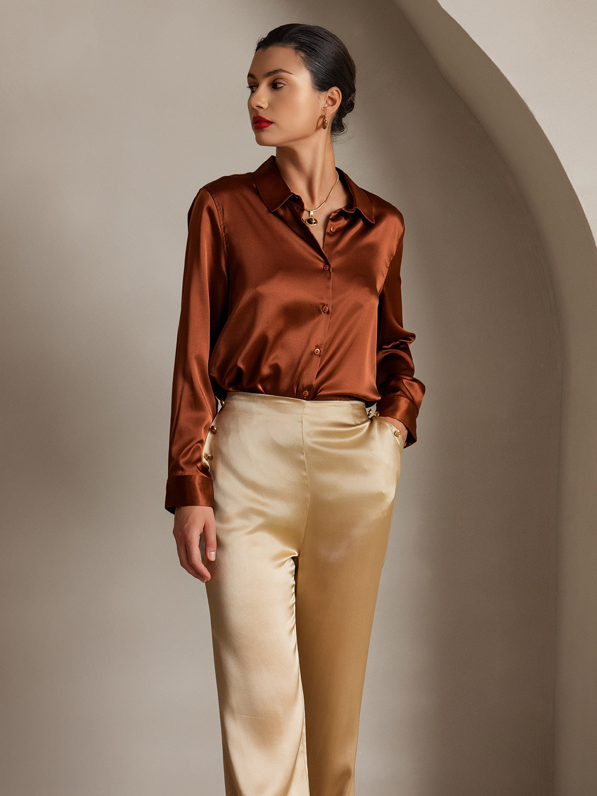 [شامبانيا] SilkSilky-SA 19Momme الحرير Womens Pants 005