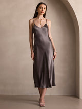 [كاكي غامق] SilkSilky-SA Sleeveless V Neck فساتين نسائية 006