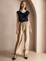 [أزرق غامق] SilkSilky-SA Cap Sleeve Cowl Neck تي شيرت نسائية 006