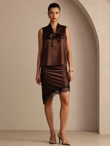 [شوكولاتة داكنة] SilkSilky-SA Sleeveless Tie Neck كامي 007