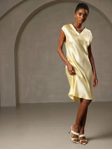 [أصفر] SilkSilky-SA Cap Sleeve V Neck باس النوم 006
