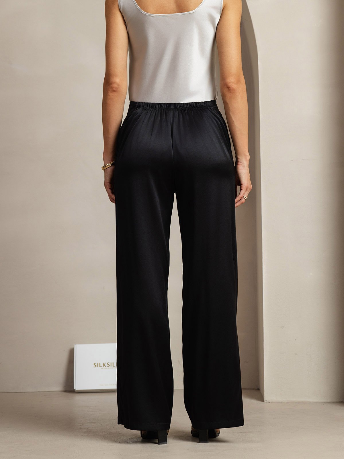 [أسود] SilkSilky-SA 19Momme الحرير Womens Pants 004