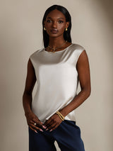 [رمادي فاتح] SilkSilky-SA Cap Sleeve Round Neck تي شيرت نسائية 003