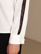 [أبيض] SilkSilky-SA Long Sleeve Keyhole Neck بلوزات نسائية 005