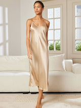 [شامبانيا] SilkSilky-SA Sleeveless V Neck باس النوم 004