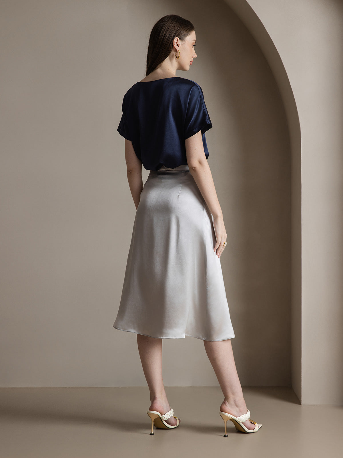 [رمادي فاتح] SilkSilky-SA 19Momme الحرير Skirt 006