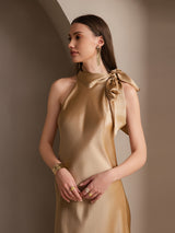[شامبانيا] SilkSilky-SA Sleeveless Tie Neck فساتين نسائية 004