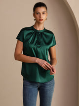[أخضر غامق] SilkSilky-SA Short Sleeve Split بلوزات نسائية 003