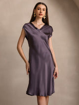 [رمادي أرجواني] SilkSilky-SA كم قصير رقبة على شكل حرف V باس النوم 004