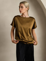 [بني] SilkSilky-SA Short Sleeve Boat Neck تي شيرت نسائية 004