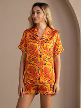 [كلب برتقالي] SilkSilky-SA Short Sleeve Lapel Collar طقم بيجامة نسائي 003