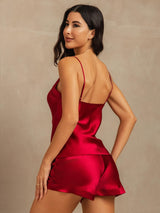 [خمر] SilkSilky-SA Sleeveless V Neck مجموعة قميص قصير 002
