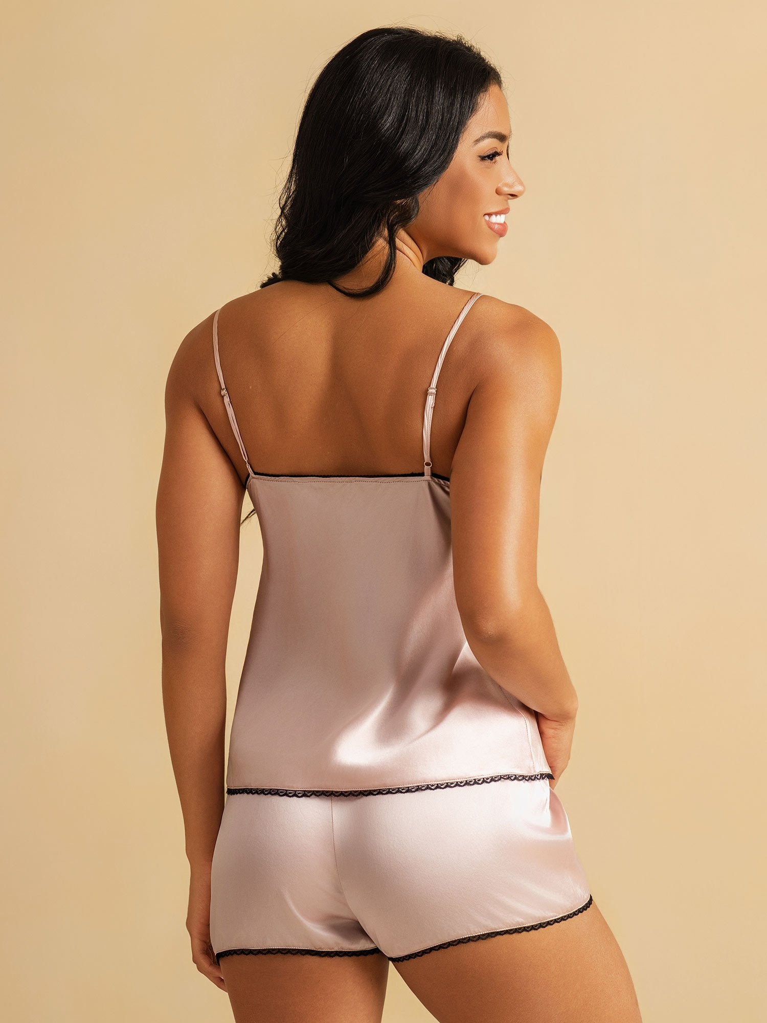 [لونالقرنفل] SilkSilky-SA الحرير الخالص Split مجموعة قميص قصير 002