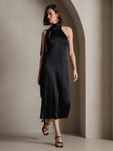 [أسود] SilkSilky-SA Sleeveless Tie Neck فساتين نسائية 007