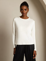 [أبيض] SilkSilky-SA Long Sleeve Crew Neck تي شيرت نسائية 003