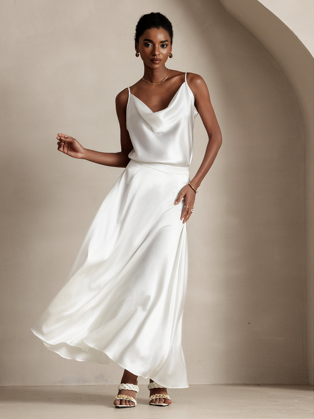 [أبيض] SilkSilky-SA 19Momme الحرير Skirt 001