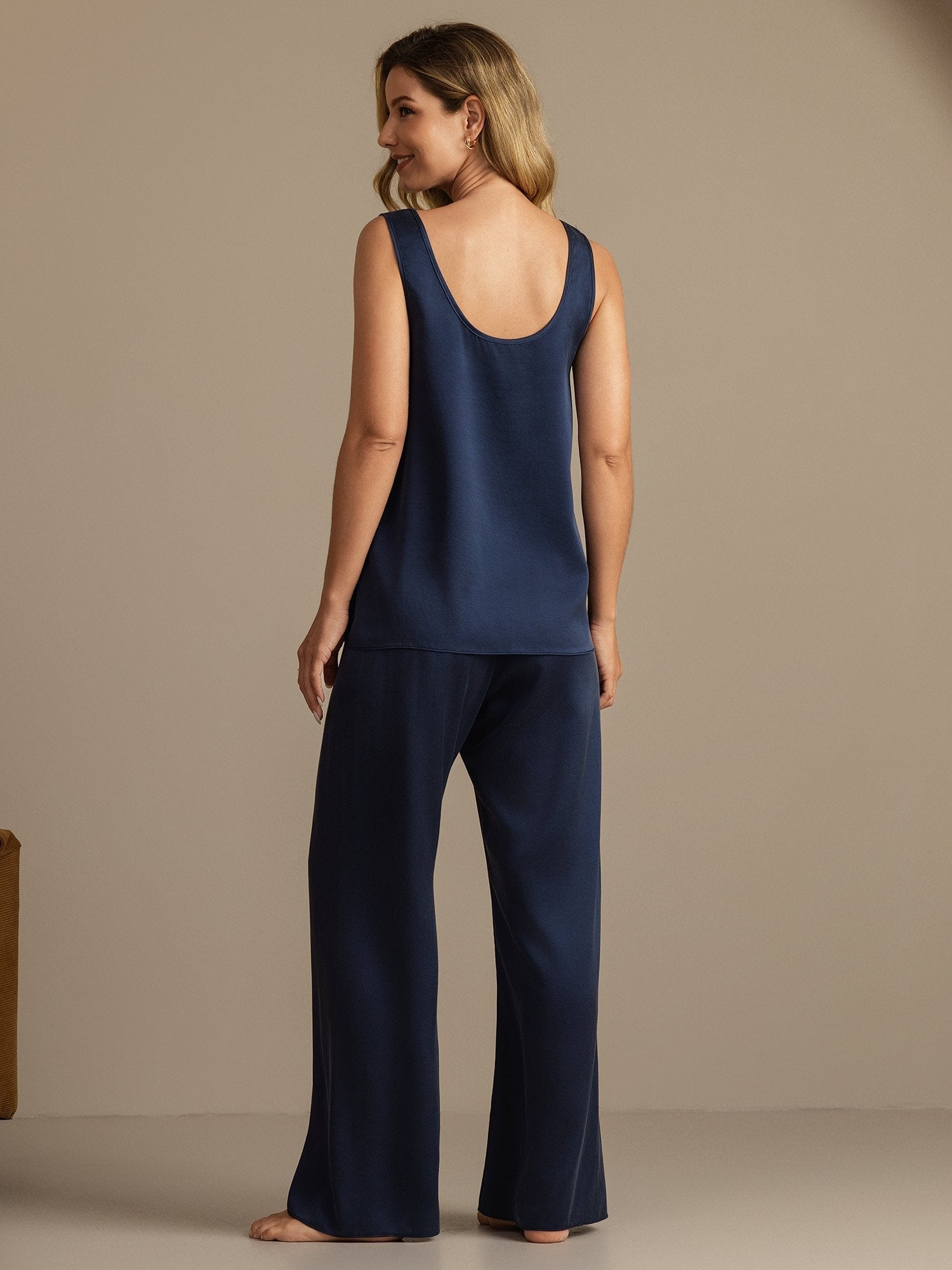 [أزرق غامق] SilkSilky-SA 19Momme الحرير Womens Pajamas 002,