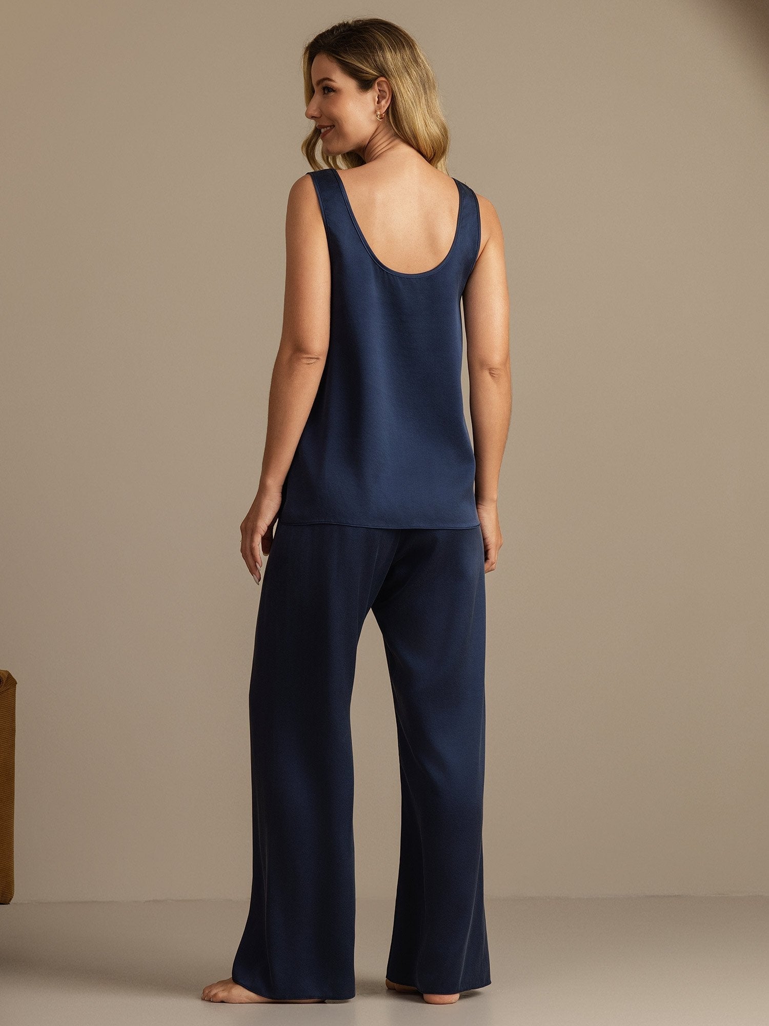 [أزرق غامق] SilkSilky-SA 19Momme الحرير Womens Pajamas 002