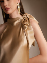 [شامبانيا] SilkSilky-SA Sleeveless Tie Neck فساتين نسائية 003