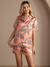[قطة وردية] SilkSilky-SA Short Sleeve Lapel Collar طقم بيجامة نسائي 003