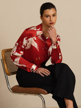 [خمر] SilkSilky-SA Long Sleeve Lapel Collar بلايز نسائية 008