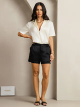 [أسود] SilkSilky-SA 19Momme الحرير Womens Shorts 004,