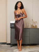 [قهوة] SilkSilky-SA Sleeveless V Neck باس النوم 001